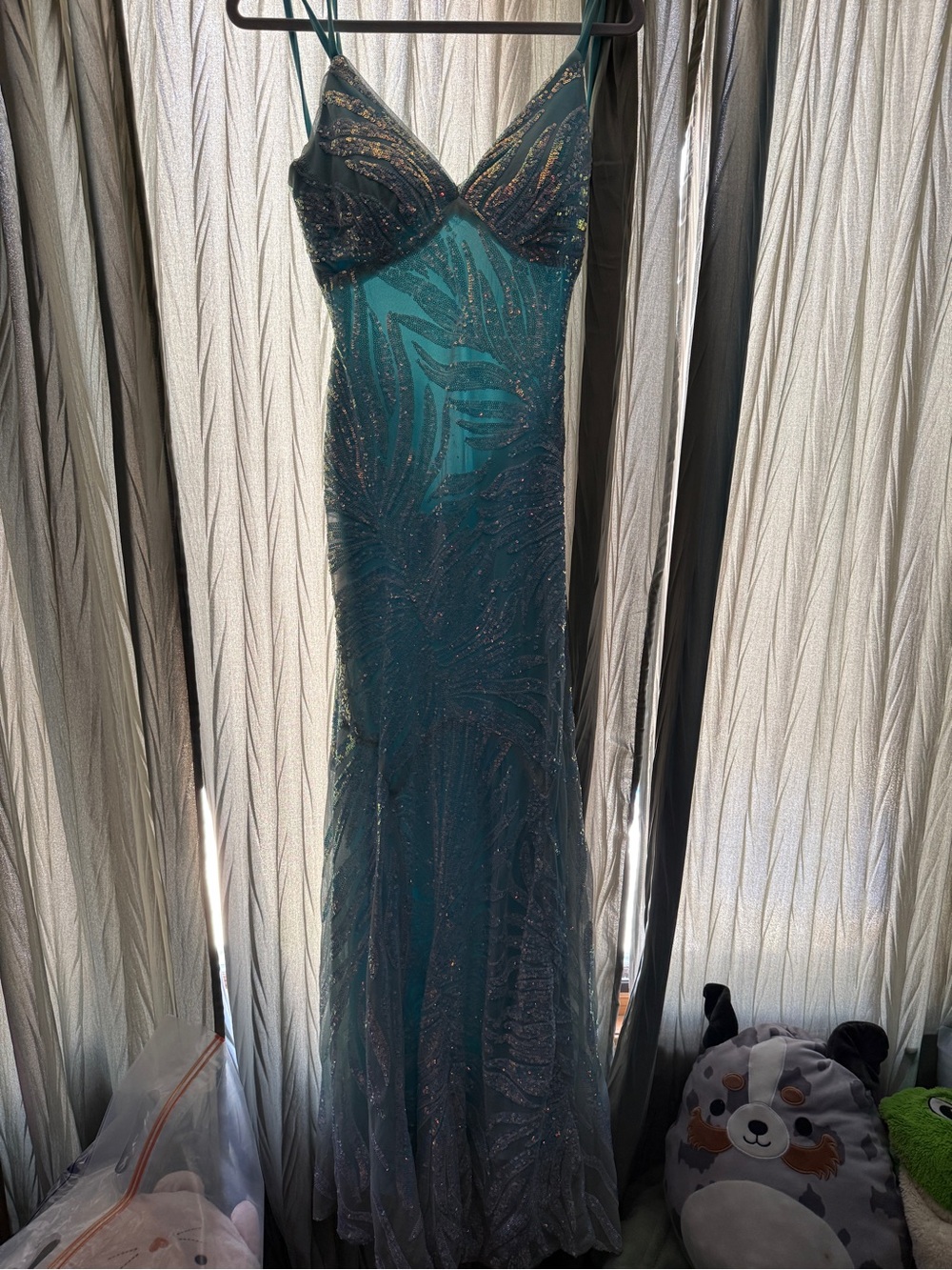 Elegant Teal Beaded Slip Dress